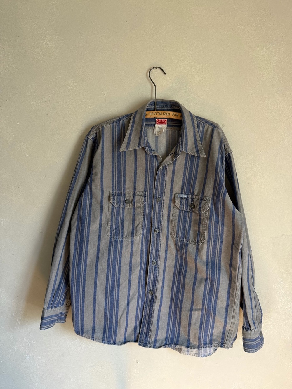Vintage 90s Y2K Diesel Heavy Denim Striped Workwear Shirt